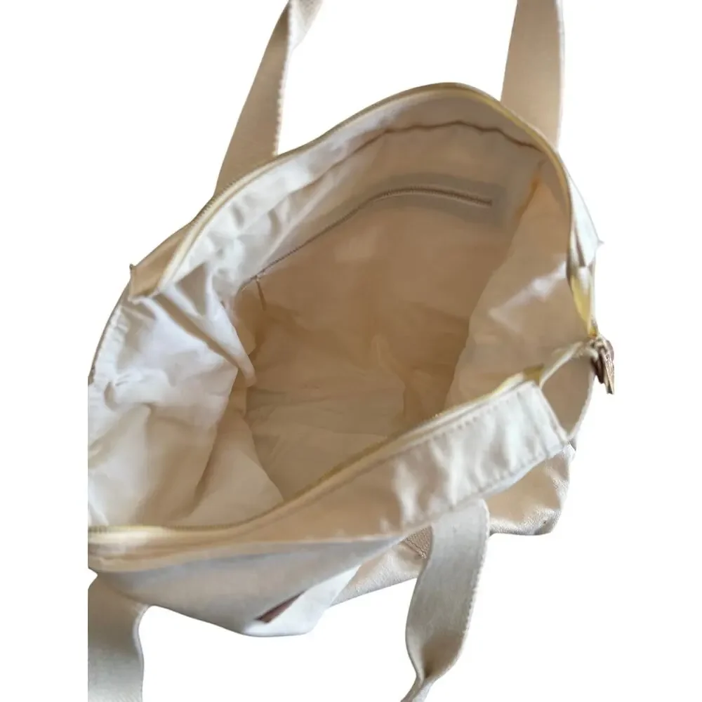 Personalized Canvas Tote Bag Cream Leather Trim Zip Top Monogram Smith